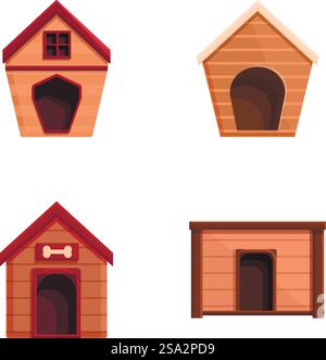 Les icônes de Doghouse définissent le vecteur de dessin animé. Petite maison de chien vide mignon. Cabine en bois. Les icônes de Doghouse définissent le vecteur de dessin animé. Petite maison de chien vide mignon Illustration de Vecteur