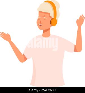 Illustration d'une jeune femme avec des écouteurs, dansant et appréciant ses airs préférés. Femme avec des écouteurs appréciant la musique Illustration de Vecteur