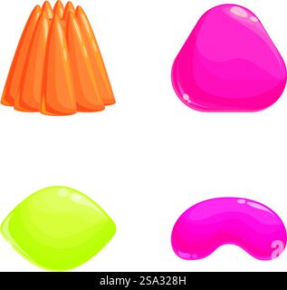 Icônes de bonbons de gelée Set vecteur de dessin animé. Bonbons gélifiés et gelés colorés. Nourriture sucrée, dessert. Icônes de bonbons de gelée Set vecteur de dessin animé. Bonbons gélifiés et gelés colorés Illustration de Vecteur