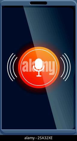 Concept d'assistant vocal intelligent de pointe avec intelligence artificielle avancée. Technologie d'écran tactile interactif. Interface conviviale. Contrôle graphique moderne. Écran moderne de téléphone mobile avec une icône de commande vocale, illustrant une fonction d'assistant numérique Illustration de Vecteur