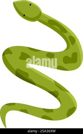 Illustration amusante et ludique de serpent de dessin animé dans un design vectoriel moderne, non menaçant et accessible, parfait pour kids & rsquo ; éducation à la faune. Conception plate d'un serpent de bande dessinée enroulé avec une apparence amicale Illustration de Vecteur