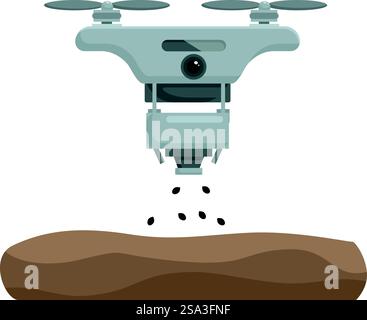 Technologie innovante de drone agricole pour fertiliser les sols de précision dans les pratiques agricoles modernes intelligentes. Illustration d'un drone épandant de l'engrais sur des terres agricoles, mettant en valeur la technologie agricole moderne Illustration de Vecteur