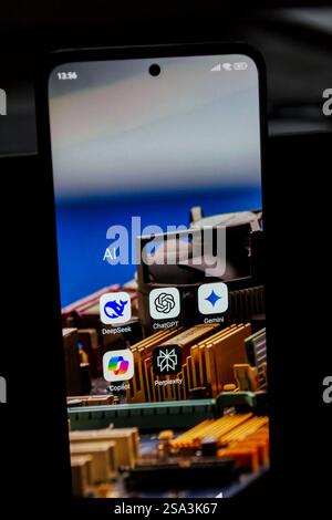 Diverses applications mobiles d'intelligence artificielle, DeepSeek open-source grande application de modèles de langue le 28 janvier 2025 à Prague, République tchèque. Banque D'Images