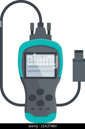 Graphique vectoriel d'un scanner obd2 moderne pour le diagnostic du véhicule, avec un affichage et un connecteur clairs. Outil de diagnostic de voiture obd numérique isolé sur blanc Illustration de Vecteur