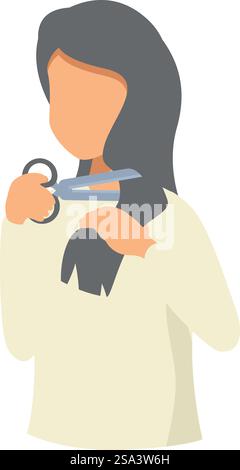 Illustration d'une femme professionnelle prospère tenant un anneau de clés symbolisant la responsabilité, l'accès et la propriété dans l'entreprise immobilière. Illustration d'une femme professionnelle avec un porte-clés, symbolisant la responsabilité et l'accès Illustration de Vecteur