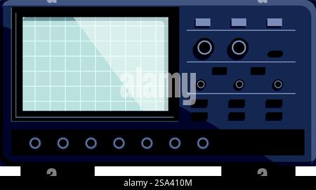 Illustration vectorielle d'oscilloscope vintage détaillée avec affichage de forme d'onde complexe pour une utilisation scientifique et éducative. Équipement de technologie analogique classique pour l'ingénierie électrique et la recherche en physique. Dessin animé détaillé d'un oscilloscope ancien pour les concepts électroniques Illustration de Vecteur
