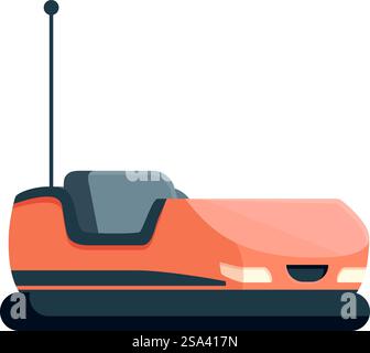 Illustration colorée et ludique de voiture de pare-chocs de dessin animé dans un parc d'attractions, mettant en vedette un véhicule électrique orange pour kids & rsquo ; plaisir et divertissement, dans une illustration vectorielle de conception plate fantaisiste et dynamique. Illustration vectorielle colorée d'une voiture de pare-chocs orange avec une antenne Illustration de Vecteur