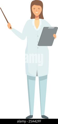 Illustration pleine longueur d'une scientifique féminine confiante tenant un presse-papiers et un pointeur. Scientifique féminine professionnelle avec presse-papiers et pointeur Illustration de Vecteur