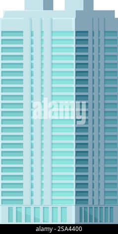 Illustration vectorielle de gratte-ciel moderne avec un design plat et des éléments graphiques minimalistes représentant un paysage urbain contemporain avec des immeubles de bureaux futuristes et une façade en verre. Vecteur de conception plat d'un gratte-ciel en verre contemporain pour les conceptions d'architecture urbaine Illustration de Vecteur