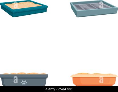 Ensemble d'illustration présentant quatre types différents de plats et casseroles de cuisson de dessin animé. Variété de plats de cuisson et de casseroles de dessin animé Illustration de Vecteur