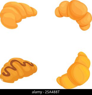Collection vectorielle de croissants fraîchement cuits, y compris des croissants simples, chocolatés et amandes. Ensemble d'illustration de croissants assortis Illustration de Vecteur