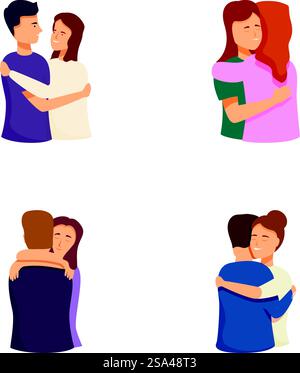 Ensemble d'illustration de couples divers embrassant, montrant l'amour et le confort. Divers couples embrassant dans des câlins affectueux Illustration de Vecteur