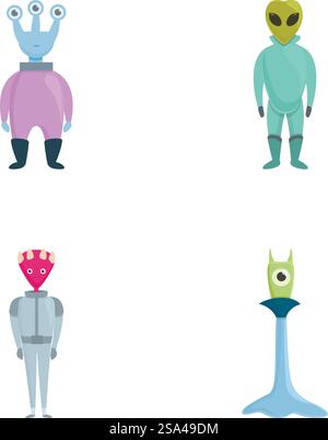 Les icônes extraterrestres de dessin animé définissent le vecteur de dessin animé. Drôle d'espace alien ou monstre. Caractère espace. Les icônes extraterrestres de dessin animé définissent le vecteur de dessin animé. Drôle d'espace alien ou monstre Illustration de Vecteur