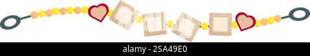 Guirlande avec des cadres vides accrochés sur une ficelle décorée de perles et de coeurs est parfaite pour vos conceptions romantiques. Guirlande avec des cadres vides suspendus à une ficelle avec des perles et des coeurs Illustration de Vecteur