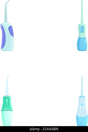 Collection de quatre styles différents de tampons à eau pour l'hygiène dentaire isolés sur un fond blanc. Ensemble de flosseurs d'eau modernes isolés sur blanc Illustration de Vecteur