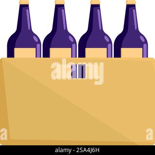 La boîte en carton pleine de bouteilles en verre contenant une boisson alcoolisée est prête pour la livraison. Boîte en carton pleine de bouteilles en verre contenant des boissons alcoolisées pour la livraison Illustration de Vecteur