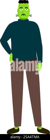 Frankenstein&rsquo ; s monstre est habillé de façon décontractée et debout avec sa main dans sa poche. Frankenstein&rsquo ; monstre debout avec la main dans la poche portant des vêtements décontractés Illustration de Vecteur