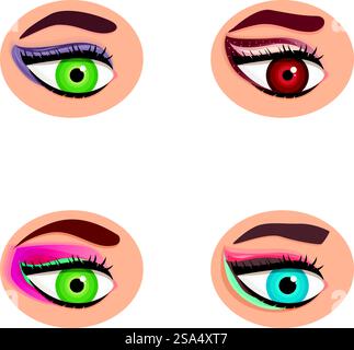 Quatre yeux de bande dessinée colorés présentant diverses couleurs et conceptions d'yeux. Ensemble d'yeux de bande dessinée dans différentes couleurs Illustration de Vecteur