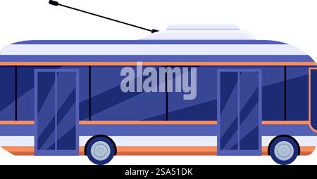 Trolleybus moderne vue latérale avec portes ouvertes pour les transports en commun. Un trolleybus moderne vous attend à un arrêt de bus avec ses portes ouvertes Illustration de Vecteur