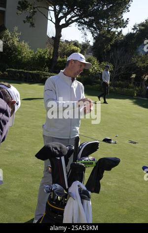 Pebble Beach, États-Unis. 29 janvier 2025. Pebble Beach, Californie, États-Unis - 28 janvier 2025 UKÕs Justin Rose, champion de l'US Open et vainqueur AT&T il y a deux ans, s'entraîne à la mise en avant du Pebble Beach Lodge - avant l'AT&T Pebble Beach Pro-Am (événement de golf signature PGA Tour) qui se tient sur le célèbre Pebble Beach Links, Californie, USAS Credit : Motofoto/Alamy Live News Banque D'Images