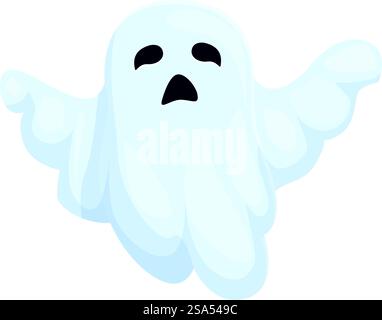 Le fantôme de dessin animé flotte dans l'air, paraissant effrayant et ludique pour halloween. Fantôme drôle flottant et disant boo pour la carte d'invitation de partie d'halloween Illustration de Vecteur