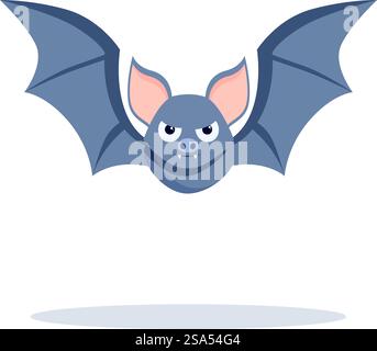 Chauve-souris de dessin animé volant avec des ailes déployées et montrant des crocs Illustration de Vecteur