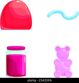 Diverses icônes de gelée définissent le vecteur de dessin animé. Bonbons gélifiés et gelés colorés. Nourriture sucrée, dessert. Diverses icônes de gelée définissent le vecteur de dessin animé. Bonbons gélifiés et gelés colorés Illustration de Vecteur