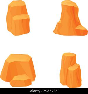 Collection de blocs de pierre de dessin animé coloré. Illustration graphique vectorielle isolée. Parfait pour la conception d'art de jeu de nature et d'environnement. Avec des éléments de géologie. Minéraux. Collection de quatre rochers de pierre de style dessin animé de couleurs vives isolés sur un fond blanc Illustration de Vecteur