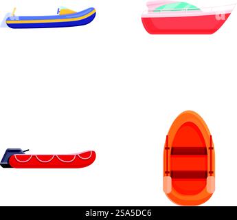 Diverses icônes de bateau définissent le vecteur de dessin animé. Bateau de dessin animé coloré. Transport par eau. Diverses icônes de bateau définissent le vecteur de dessin animé. Bateau de dessin animé coloré Illustration de Vecteur