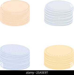 Quatre illustrations de dessins animés de pièces empilées de différentes couleurs isolées sur un fond blanc. Ensemble de dessins animés empilés pièces de monnaie illustration Illustration de Vecteur