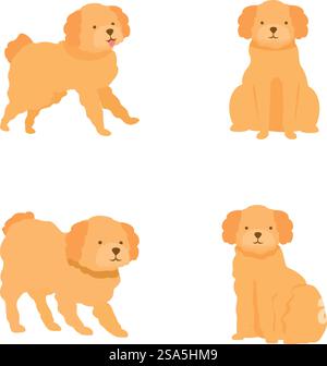 Collection de quatre adorables dessins animés dorés dans différentes positions ludiques. Ensemble de chiens de bande dessinée mignons dans diverses poses Illustration de Vecteur