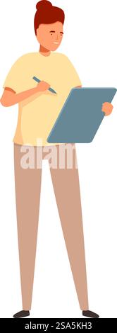 Designer féminin utilisant une tablette graphique et un stylo pour créer des illustrations numériques. Une jeune femme dessine quelque chose sur une tablette graphique à l'aide d'un stylo numérique Illustration de Vecteur