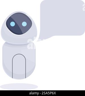 Robot blanc parlant avec une bulle blanche, intelligence artificielle communiquant. Le robot blanc parle avec une bulle blanche Illustration de Vecteur