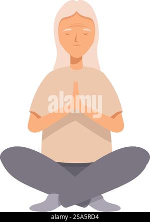 Femme senior méditant dans la pose du lotus, pratiquant le yoga pour la pleine conscience et la relaxation. Femme âgée pratiquant la méditation yoga dans la posture du lotus Illustration de Vecteur