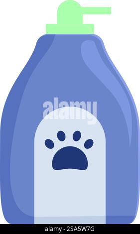 Bouteille de shampooing pour animaux avec distributeur à pompe, avec une impression de patte sur l'étiquette. Bouteille de shampooing pour animaux de compagnie avec distributeur à pompe pour chiens ou chats Illustration de Vecteur