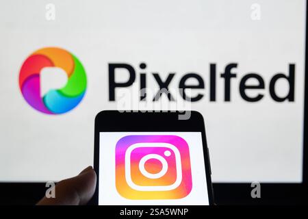 Copenhague, Copenhague, Danemark. 28 janvier 2025. Les logos Instagram et Pixelfed sont visibles dans cette illustration prise le 28 janvier 2025 (image crédit : © Kristian Tuxen Ladegaard Berg/ZUMA Press Wire) USAGE ÉDITORIAL SEULEMENT! Non destiné à UN USAGE commercial ! Banque D'Images