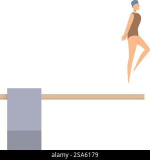 Une jeune femme en maillot de bain se prépare à sauter d'un tremplin dans une piscine. Jeune femme sautant du tremplin dans la piscine Illustration de Vecteur