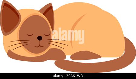 Chat siamois mignon fait une sieste, profitant d'un moment paisible de sommeil. Chat siamois mignon dormant paisiblement avec les yeux fermés Illustration de Vecteur