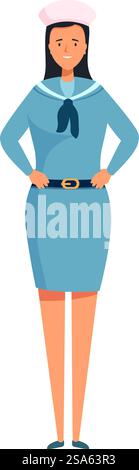 Femme marin confiante debout en uniforme posant pour une photo. Jeune femme marin sourit en uniforme Illustration de Vecteur