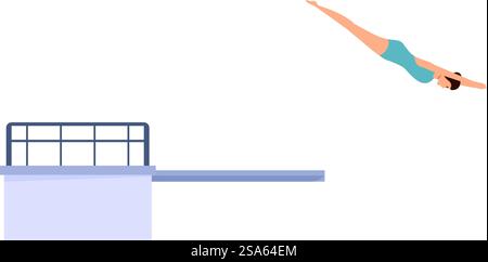 Jeune femme en maillot de bain plonge d'un tremplin dans l'eau. Jeune femme plongeuse sautant du tremplin dans la piscine Illustration de Vecteur