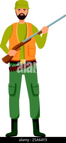 Chasseur portant un gilet orange et tenant un fusil. Chasseur portant un gilet orange tenant le fusil posant Illustration de Vecteur