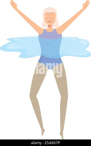 Femme âgée souriante en maillot de bain faisant des exercices d'aqua gym avec résistance à l'eau, style de vie sain et actif. Femme senior faisant des exercices d'aqua gym avec résistance à l'eau Illustration de Vecteur