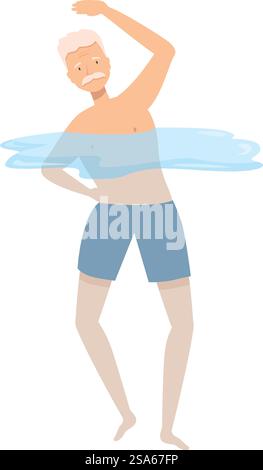 Homme senior faisant aquagym, personne âgée exerçant dans la piscine, illustration de style de vie sain. Homme âgé appréciant l'aquagym, favorisant un mode de vie actif et sain pour les personnes âgées Illustration de Vecteur