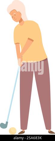 Femme senior jouant au golf se concentrant sur le parcours. Le golfeur est sur le point de frapper la balle Illustration de Vecteur