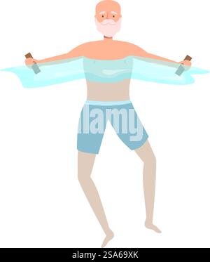 Homme senior profitant de l'aquagym, de l'exercice avec des haltères d'eau dans une piscine rafraîchissante. Homme senior faisant de l'aquagym avec des haltères d'eau dans la piscine Illustration de Vecteur