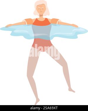 La femme âgée profite de son cours d'aérobic aquatique, favorisant un mode de vie sain et actif pour les aînés. Femme senior faisant de l'aérobic aquatique avec des brassards dans la piscine Illustration de Vecteur