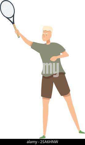 Un jeune athlète sert la balle pendant un match de tennis. Jeune homme jouant au tennis servant l'illustration de balle Illustration de Vecteur