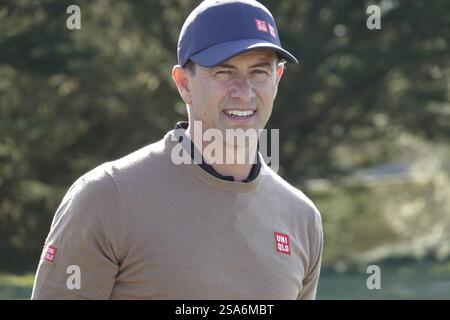 Pebble Beach, États-Unis. 29 janvier 2025. Pebble Beach, Californie, États-Unis - 28 janvier 2025 Adam Scott heureux sur la gamme avant l'AT&T Pebble Beach Pro-Am (événement de golf signature PGA Tour) qui se tient sur le célèbre Pebble Beach Links, Californie, USAS crédit : Motofoto/Alamy Live News Banque D'Images