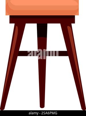 Tabouret en bois simple et élégant avec une assise ronde et quatre pieds robustes, parfait pour ajouter des sièges supplémentaires à n'importe quelle pièce. Tabouret en bois avec siège rond et quatre jambes debout sur fond blanc Illustration de Vecteur