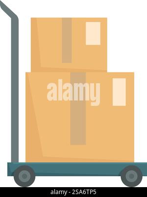 Chariot de manutention transportant deux boîtes en carton empilées, prêtes pour l'expédition et la livraison. Chariot élévateur transportant des boîtes en carton empilées pour la livraison Illustration de Vecteur